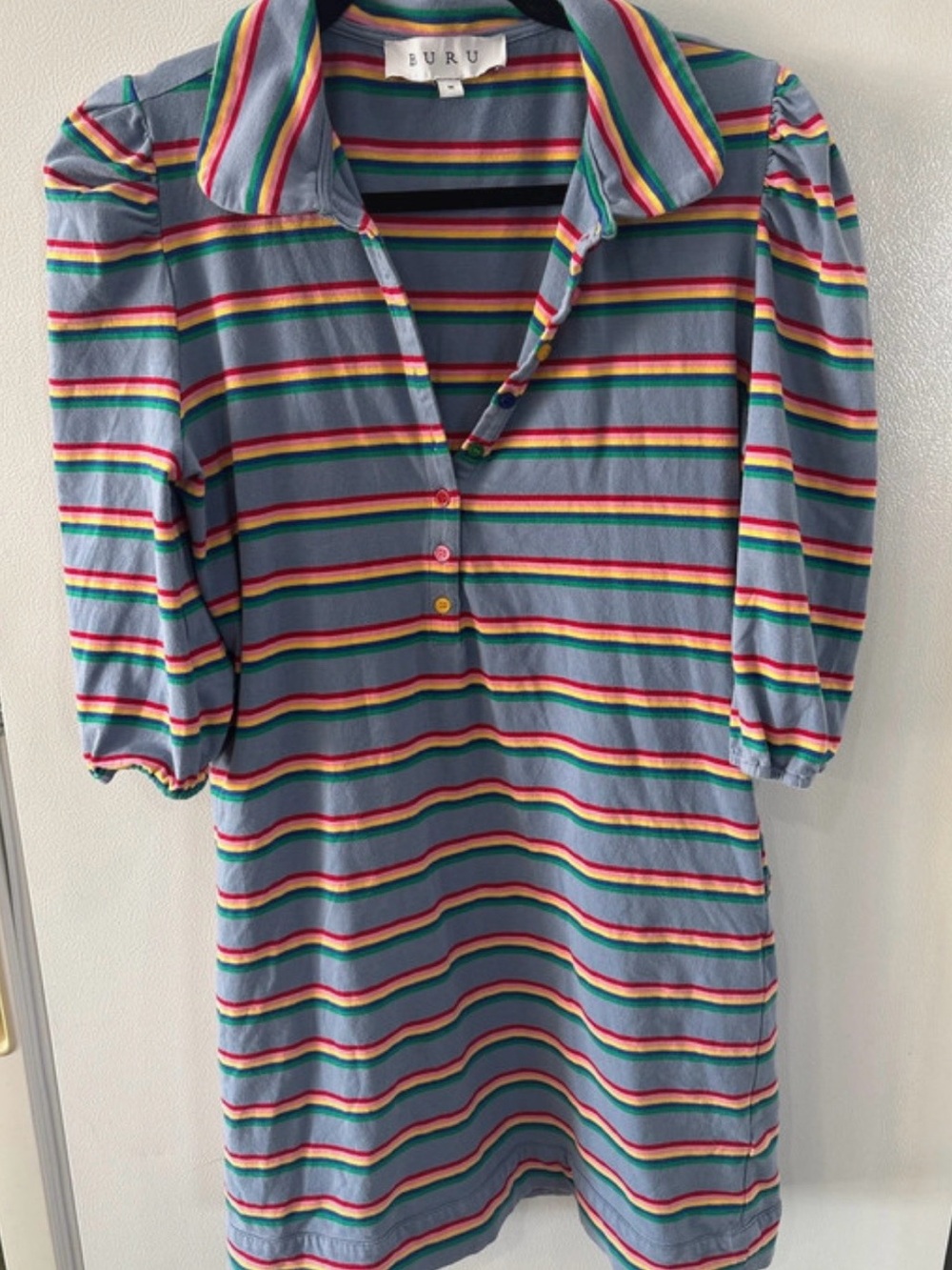 Buru Striped Polo Dress in Blue with Rainbow Stripes